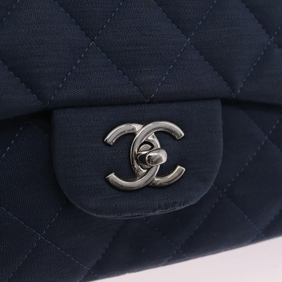 CHANEL Big Matelasse 30 Chain Shoulder Bag Cotton Navy Silver CC Auth 208049V