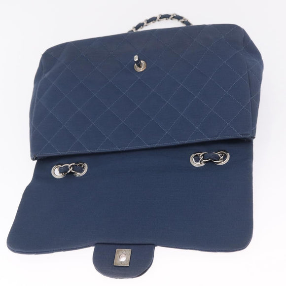 CHANEL Big Matelasse 30 Chain Shoulder Bag Cotton Navy Silver CC Auth 208049V