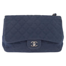 CHANEL Big Matelasse 30 Chain Shoulder Bag Cotton Navy Silver CC Auth 208049V-2