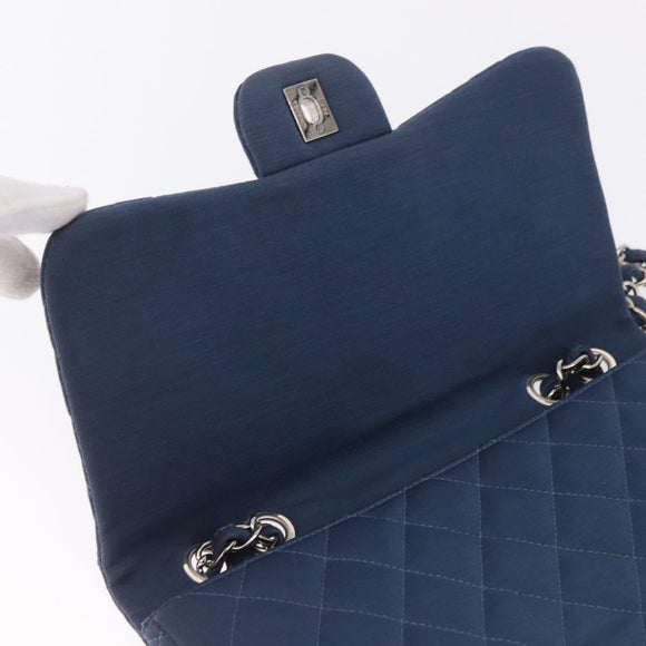 CHANEL Big Matelasse 30 Chain Shoulder Bag Cotton Navy Silver CC Auth 208049V