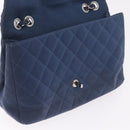 CHANEL Big Matelasse 30 Chain Shoulder Bag Cotton Navy Silver CC Auth 208049V-21