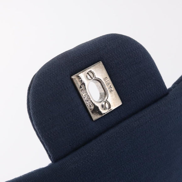 CHANEL Big Matelasse 30 Chain Shoulder Bag Cotton Navy Silver CC Auth 208049V