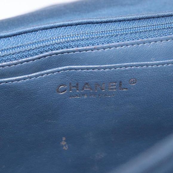 CHANEL Big Matelasse 30 Chain Shoulder Bag Cotton Navy Silver CC Auth 208049V