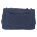 CHANEL Big Matelasse 30 Chain Shoulder Bag Cotton Navy Silver CC Auth 208049V-4