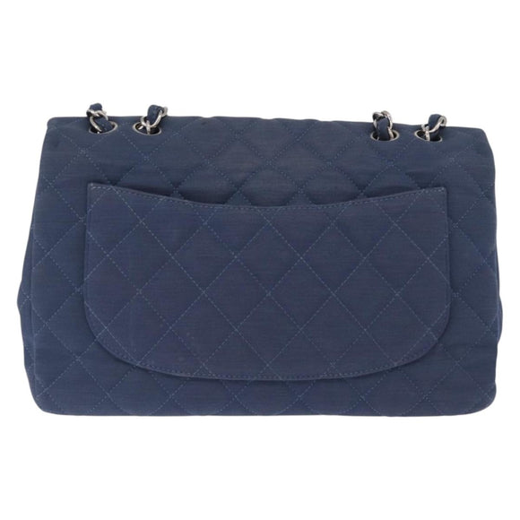 CHANEL Big Matelasse 30 Chain Shoulder Bag Cotton Navy Silver CC Auth 208049V