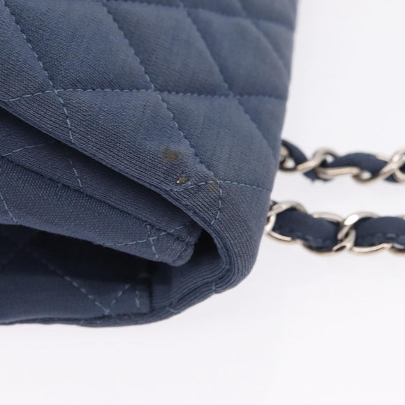 CHANEL Big Matelasse 30 Chain Shoulder Bag Cotton Navy Silver CC Auth 208049V