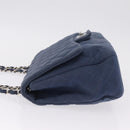 CHANEL Big Matelasse 30 Chain Shoulder Bag Cotton Navy Silver CC Auth 208049V-7