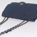 CHANEL Big Matelasse 30 Chain Shoulder Bag Cotton Navy Silver CC Auth 208049V-8