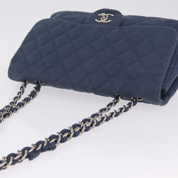 CHANEL Big Matelasse 30 Chain Shoulder Bag Cotton Navy Silver CC Auth 208049V