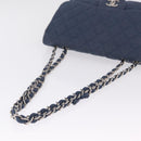 CHANEL Big Matelasse 30 Chain Shoulder Bag Cotton Navy Silver CC Auth 208049V-9