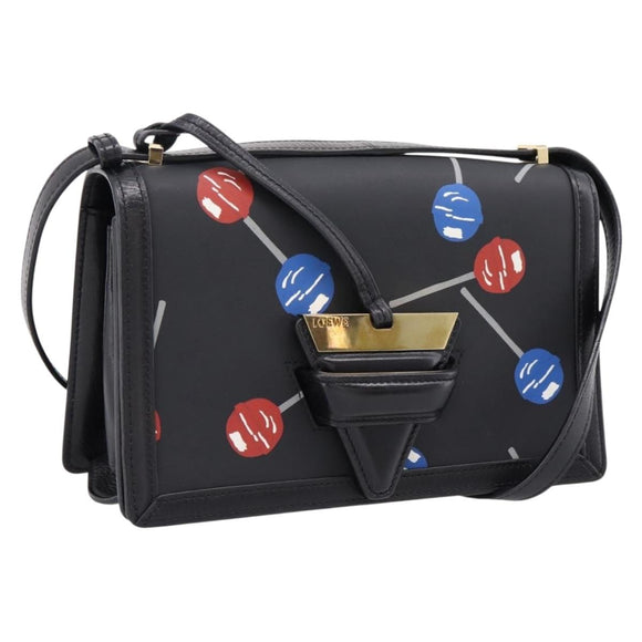 LOEWE Shoulder Bag Leather Black Gold Auth 208050V