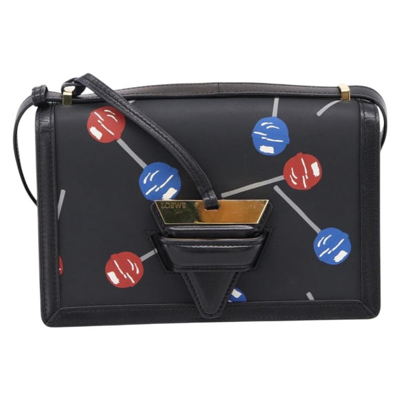 LOEWE Shoulder Bag Leather Black Gold Auth 208050V