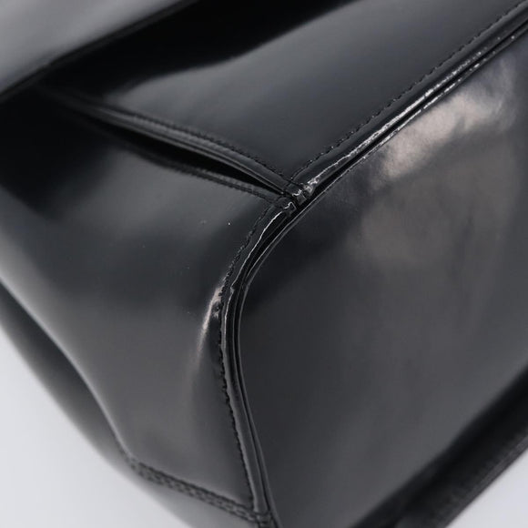 GIVENCHY Hand Bag Leather Black Gold Tone Auth 208062