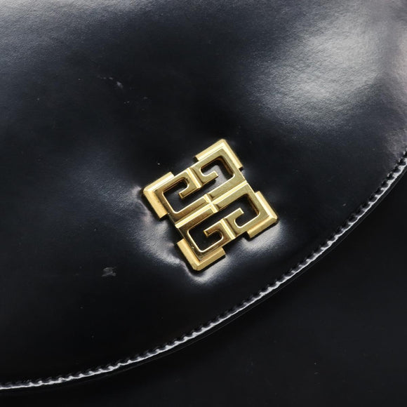 GIVENCHY Hand Bag Leather Black Gold Tone Auth 208062