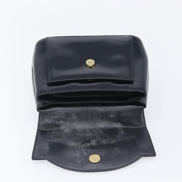 GIVENCHY Hand Bag Leather Black Gold Tone Auth 208062