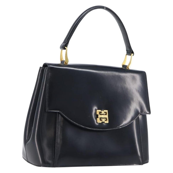 GIVENCHY Hand Bag Leather Black Gold Tone Auth 208062