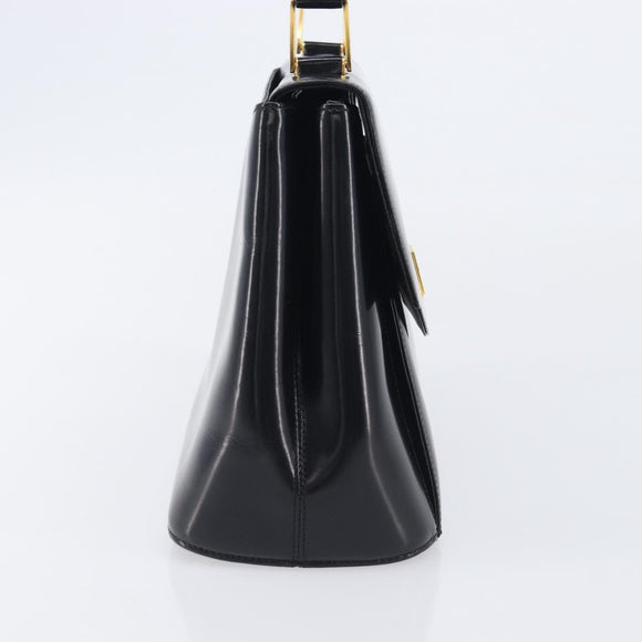 GIVENCHY Hand Bag Leather Black Gold Tone Auth 208062