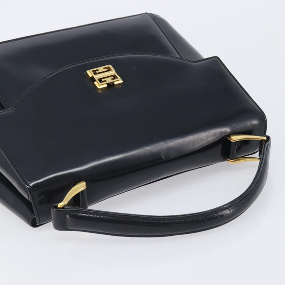 GIVENCHY Hand Bag Leather Black Gold Tone Auth 208062