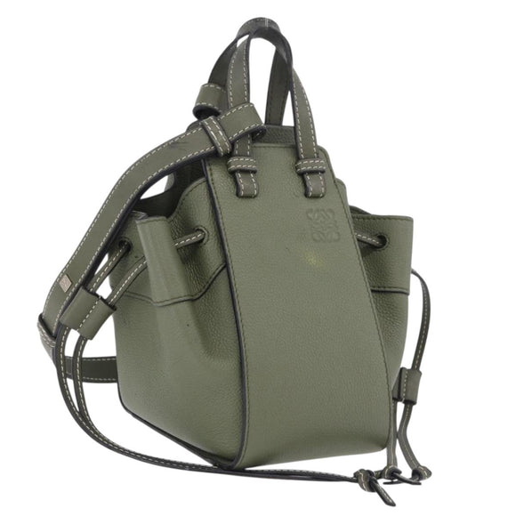 LOEWE Hammock Mini Hand Bag Leather 2way Khaki Auth 208064A