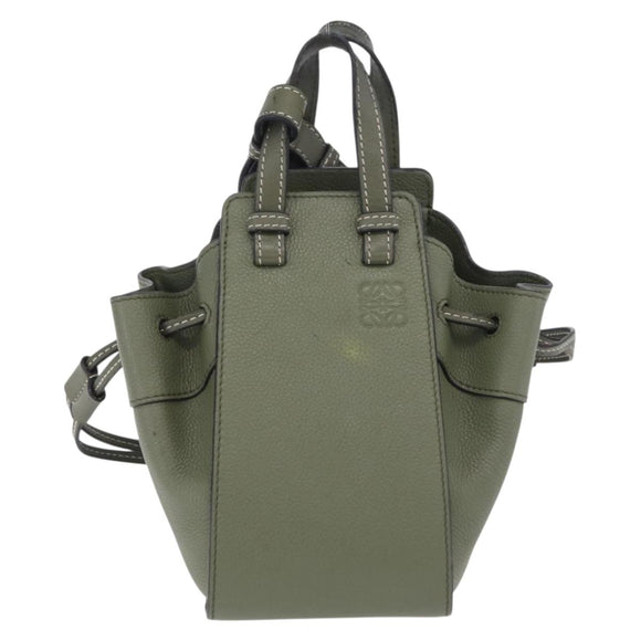 LOEWE Hammock Mini Hand Bag Leather 2way Khaki Auth 208064A