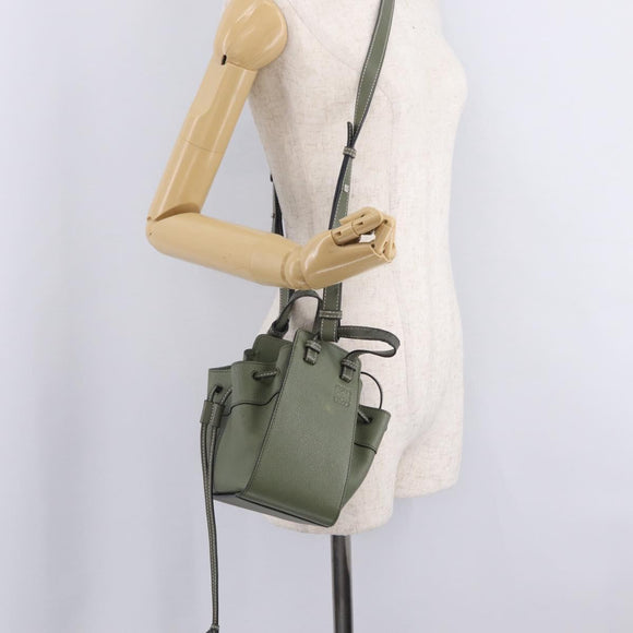 LOEWE Hammock Mini Hand Bag Leather 2way Khaki Auth 208064A