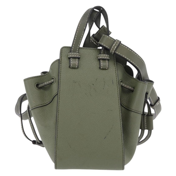 LOEWE Hammock Mini Hand Bag Leather 2way Khaki Auth 208064A