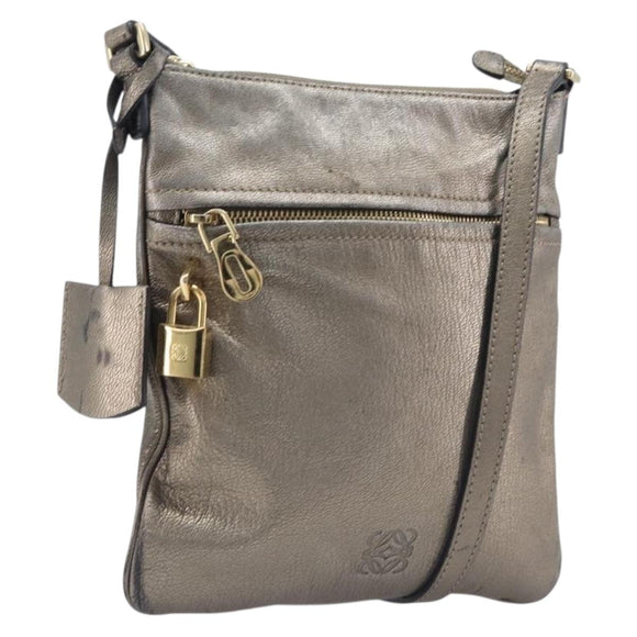 LOEWE Shoulder Bag Leather Gold Auth 208065