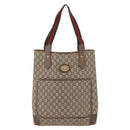 GUCCI PLUS Web Sherry Line Tote Bag PVC Beige Gold Tone Auth 208066-13