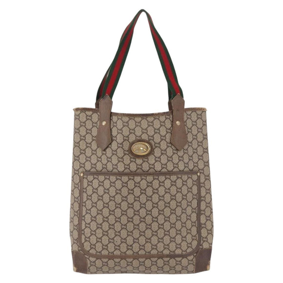 GUCCI PLUS Web Sherry Line Tote Bag PVC Beige Gold Tone Auth 208066