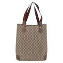 GUCCI PLUS Web Sherry Line Tote Bag PVC Beige Gold Tone Auth 208066-2