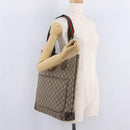 GUCCI PLUS Web Sherry Line Tote Bag PVC Beige Gold Tone Auth 208066-30