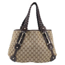 GUCCI GG Canvas Tote Bag Beige Gold Tone 162900 Auth 208067V-13