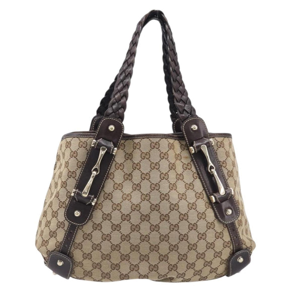 GUCCI GG Canvas Tote Bag Beige Gold Tone 162900 Auth 208067V