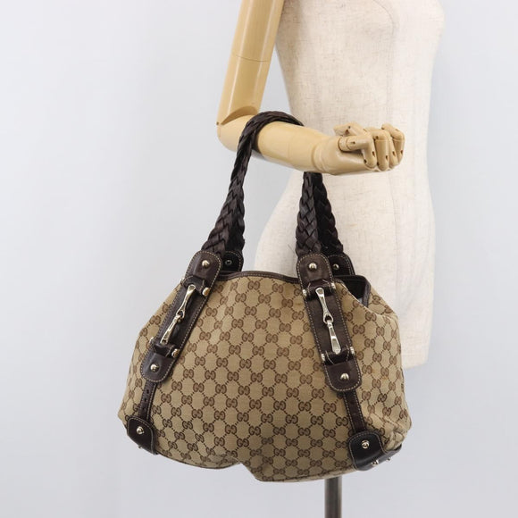 GUCCI GG Canvas Tote Bag Beige Gold Tone 162900 Auth 208067V