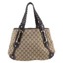 GUCCI GG Canvas Tote Bag Beige Gold Tone 162900 Auth 208067V-2