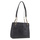 CHANEL Chain Shoulder Tote Bag Leather Black Gold Tone CC Auth 208068V-1