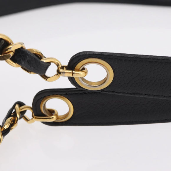 CHANEL Chain Shoulder Tote Bag Leather Black Gold Tone CC Auth 208068V