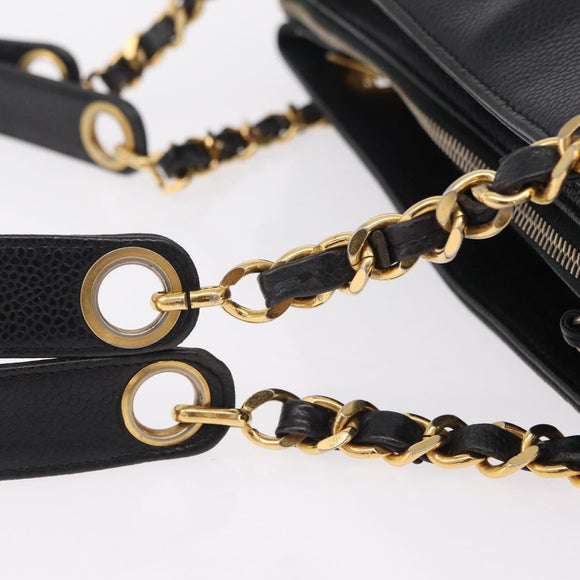 CHANEL Chain Shoulder Tote Bag Leather Black Gold Tone CC Auth 208068V