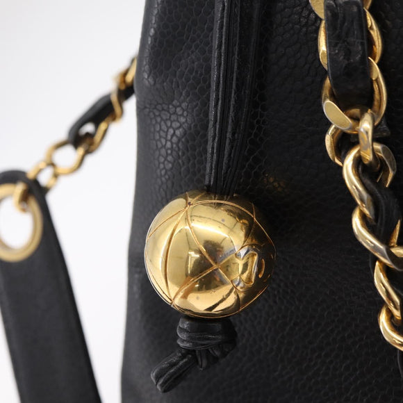 CHANEL Chain Shoulder Tote Bag Leather Black Gold Tone CC Auth 208068V