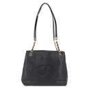 CHANEL Chain Shoulder Tote Bag Leather Black Gold Tone CC Auth 208068V-13