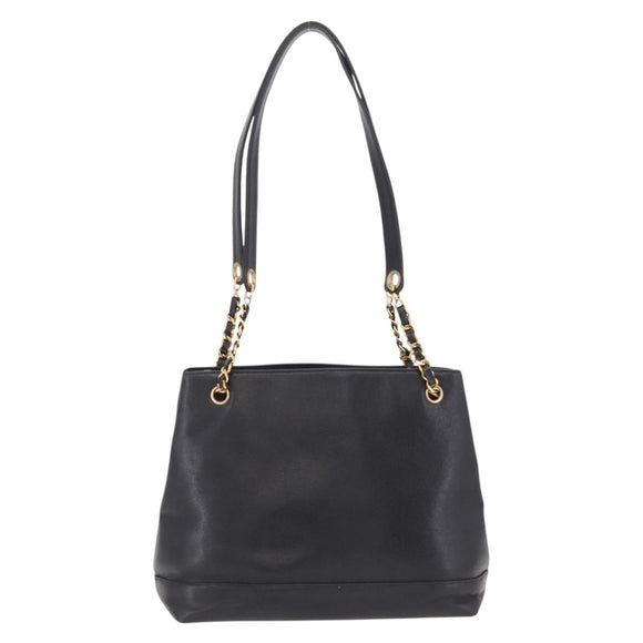 CHANEL Chain Shoulder Tote Bag Leather Black Gold Tone CC Auth 208068V