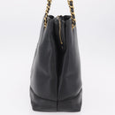 CHANEL Chain Shoulder Tote Bag Leather Black Gold Tone CC Auth 208068V-4