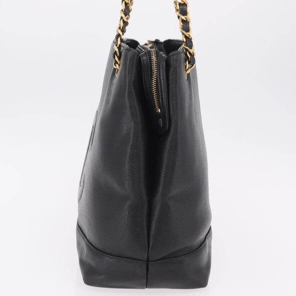 CHANEL Chain Shoulder Tote Bag Leather Black Gold Tone CC Auth 208068V