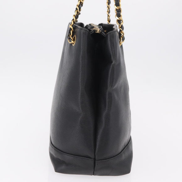 CHANEL Chain Shoulder Tote Bag Leather Black Gold Tone CC Auth 208068V