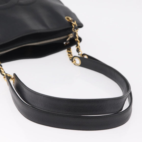 CHANEL Chain Shoulder Tote Bag Leather Black Gold Tone CC Auth 208068V