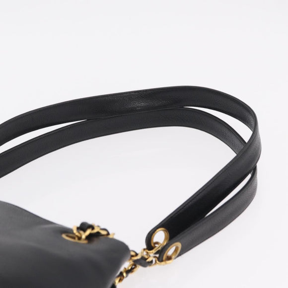 CHANEL Chain Shoulder Tote Bag Leather Black Gold Tone CC Auth 208068V