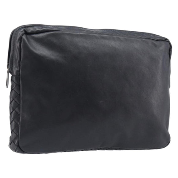 Bottega Veneta INTRECCIATO Clutch Bag Leather Black Auth 208072A