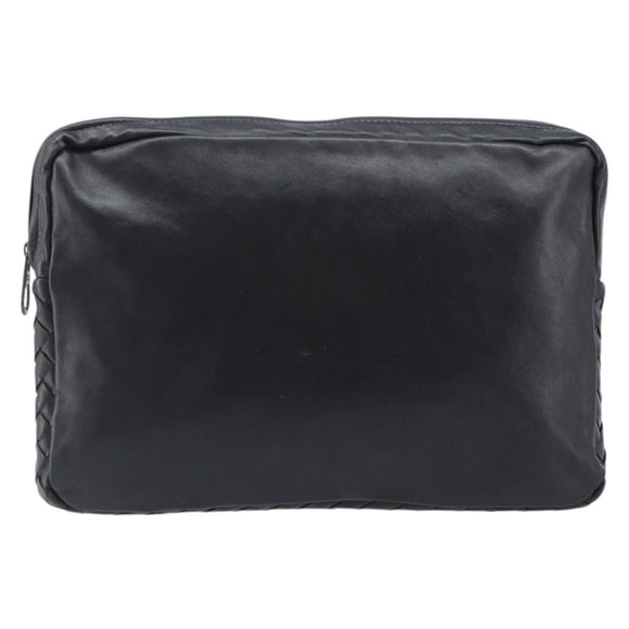 Bottega Veneta INTRECCIATO Clutch Bag Leather Black Auth 208072A