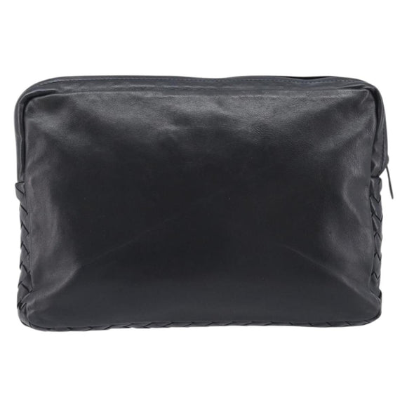 Bottega Veneta INTRECCIATO Clutch Bag Leather Black Auth 208072A