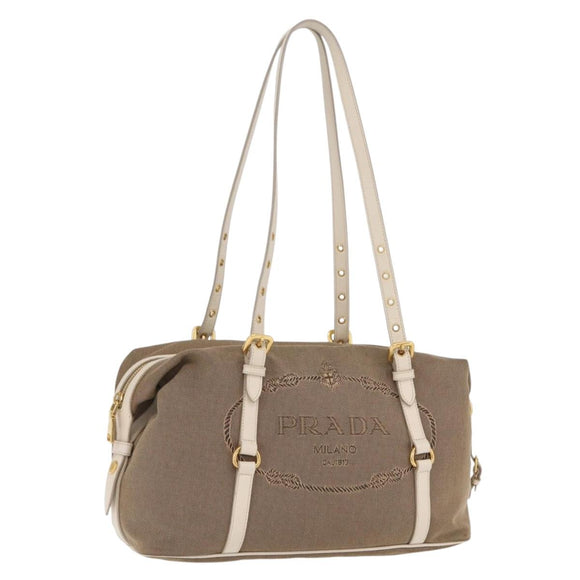 PRADA Jacquard Tote Bag Canvas Brown Gold Tone Auth 208073V